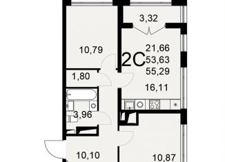 Продаю 2-комнатную квартиру, 55.3 м2, Тула