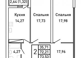 2-комнатная квартира на продажу, 73.5 м2, Самара, Ленинский район