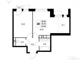 Продаю 2-ком. квартиру, 45.8 м2, деревня Марусино