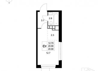 Продается 1-ком. квартира, 20.9 м2, деревня Марусино