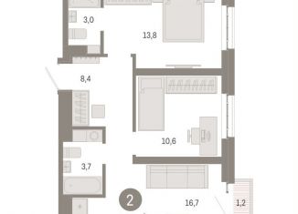 Продам двухкомнатную квартиру, 57.4 м2, Москва, район Метрогородок