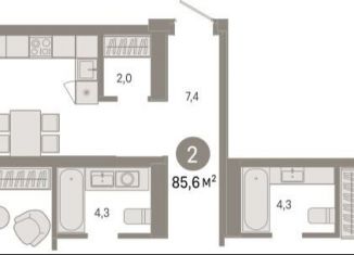 Продам 2-ком. квартиру, 85.6 м2, Новосибирская область