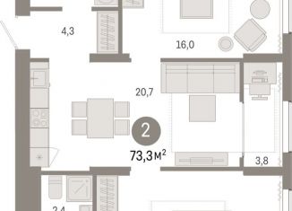 Продается двухкомнатная квартира, 73.3 м2, рабочий посёлок Краснообск, Центральная улица, 10/3