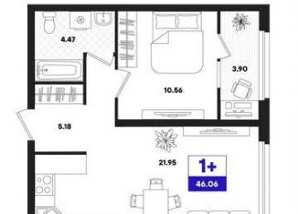 Продаю 1-комнатную квартиру, 46.1 м2, Тюмень, Калининский округ, улица Бориса Прудаева, 7с2