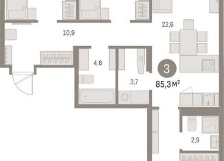 Продам трехкомнатную квартиру, 85.3 м2, Екатеринбург, метро Чкаловская