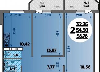 2-комнатная квартира на продажу, 56 м2, Ростов-на-Дону, ЖК Суворовский, улица Юрия Дубинина, 1/1