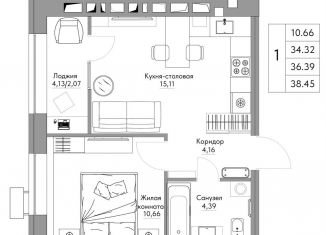 1-ком. квартира на продажу, 38.5 м2, Калуга