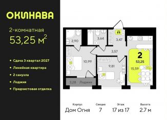 Продается 2-ком. квартира, 53.3 м2, Тюмень, Центральный округ