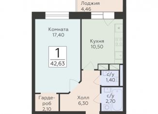 Продается однокомнатная квартира, 42.6 м2, дачный посёлок Родники