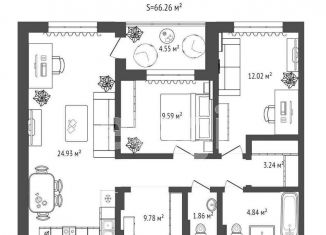 Продам 2-ком. квартиру, 66 м2, Тюменская область, Краснооктябрьская улица, 6