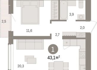 Однокомнатная квартира на продажу, 43.1 м2, Новосибирск, улица Аэропорт, 88