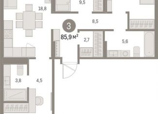 Продажа 3-ком. квартиры, 85.9 м2, Екатеринбург, метро Чкаловская