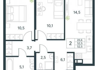 Продам 2-ком. квартиру, 52.5 м2, Забайкальский край, микрорайон Хороший, 15