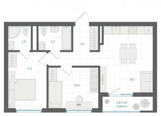 Продается 2-комнатная квартира, 55.6 м2, Челябинск