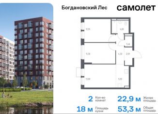 Продам 2-комнатную квартиру, 53.3 м2, Ленинский городской округ, жилой комплекс Богдановский Лес, 7.2