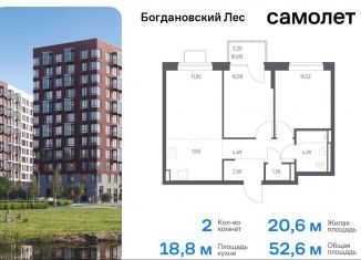 Продам двухкомнатную квартиру, 52.6 м2, Ленинский городской округ, жилой комплекс Богдановский Лес, 7.3