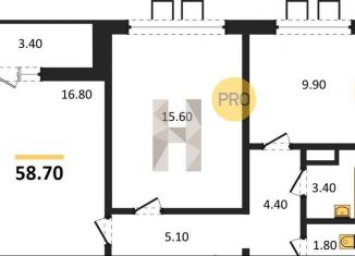 Продажа 2-комнатной квартиры, 58.7 м2, Воронеж, Центральный район, улица Шишкова, 140Б/6