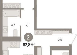 Продаю 2-комнатную квартиру, 62.8 м2, Новосибирск, улица Аэропорт, 88