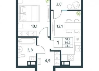 1-ком. квартира на продажу, 33.9 м2, Забайкальский край, микрорайон Хороший, 15