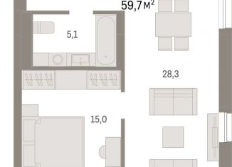 1-комнатная квартира на продажу, 59.7 м2, Тюмень, Ленинский округ