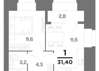 1-ком. квартира на продажу, 31.4 м2, Рязанская область