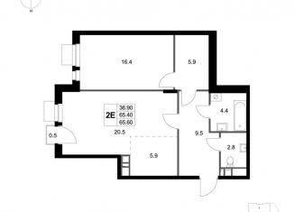 Продаю 2-комнатную квартиру, 65.6 м2, деревня Марусино