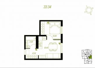 Продается однокомнатная квартира, 33.3 м2, Тульская область