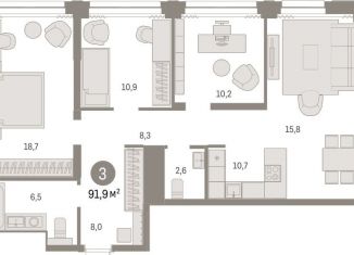 3-комнатная квартира на продажу, 91.9 м2, Новосибирск