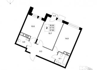 Продажа 2-ком. квартиры, 57.8 м2, деревня Марусино