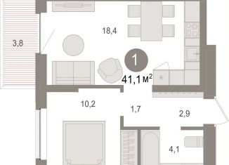 Продажа 1-ком. квартиры, 41.1 м2, рабочий посёлок Краснообск