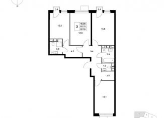 Продается 3-комнатная квартира, 82.3 м2, деревня Марусино