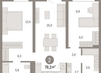 Продажа 2-комнатной квартиры, 78.2 м2, Новосибирск, улица Аэропорт, 88, ЖК Авиатор