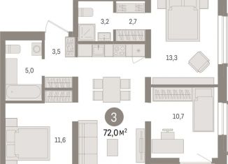 Продается 3-ком. квартира, 72 м2, Новосибирск, улица Аэропорт, 88, ЖК Авиатор