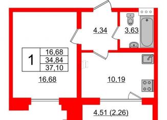 Продам 1-ком. квартиру, 37.1 м2, Санкт-Петербург, Алтайская улица, 37, метро Звёздная