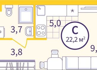 Квартира на продажу студия, 22.2 м2, Екатеринбург, Проходной переулок, 1А