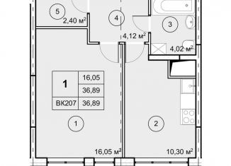 Продается однокомнатная квартира, 36.9 м2, рабочий посёлок Некрасовский