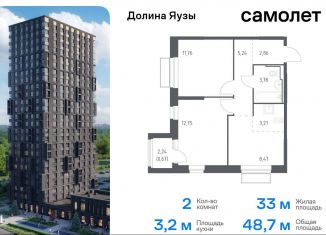 Продам 2-комнатную квартиру, 48.7 м2, Мытищи, жилой комплекс Долина Яузы, 3