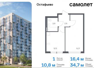 Продается однокомнатная квартира, 34.7 м2, село Остафьево, жилой комплекс Остафьево, к20