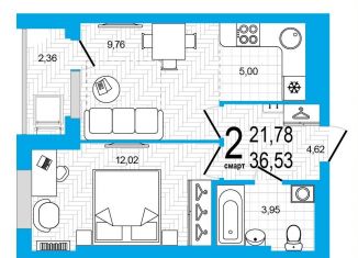 Продажа двухкомнатной квартиры, 36.5 м2, Уфа, Дёмский район