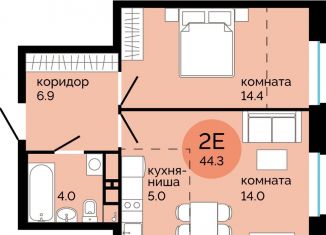 2-ком. квартира на продажу, 44.3 м2, Пермь, улица Яблочкова, 5к4, Свердловский район