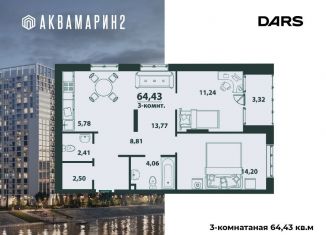 Продаю 3-комнатную квартиру, 64.4 м2, Ульяновск, жилой комплекс Аквамарин-2, 5