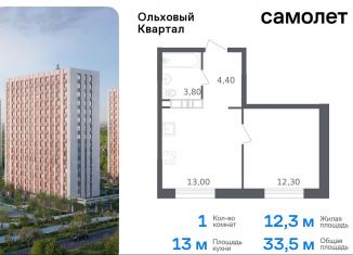 Продаю однокомнатную квартиру, 33.5 м2, посёлок Газопровод, жилой комплекс Ольховый Квартал, к2.2