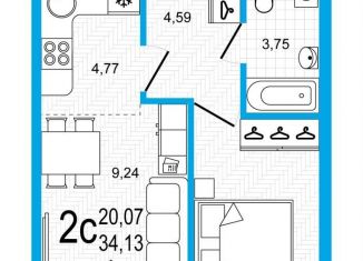 Продаю 2-комнатную квартиру, 34.1 м2, Уфа, Дёмский район