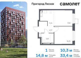 Продается однокомнатная квартира, 33.4 м2, Московская область, микрорайон Пригород Лесное, к5.2