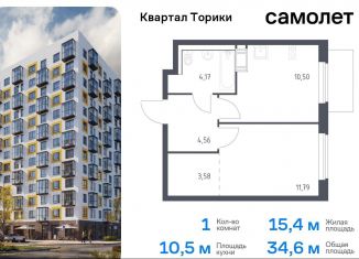 Продажа однокомнатной квартиры, 34.6 м2, Ленинградская область, жилой комплекс Квартал Торики, к1.1