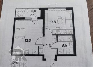 Продаю 1-комнатную квартиру, 34.3 м2, деревня Сапроново