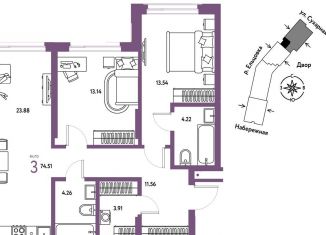 Продажа трехкомнатной квартиры, 74.5 м2, Новосибирск, метро Площадь Гарина-Михайловского