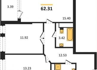 Продается двухкомнатная квартира, 62.3 м2, Воронеж, набережная Чуева, 7