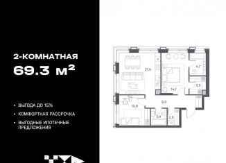 Продаю 2-ком. квартиру, 69.3 м2, Москва, район Печатники