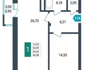 Продается однокомнатная квартира, 54.4 м2, Забайкальский край